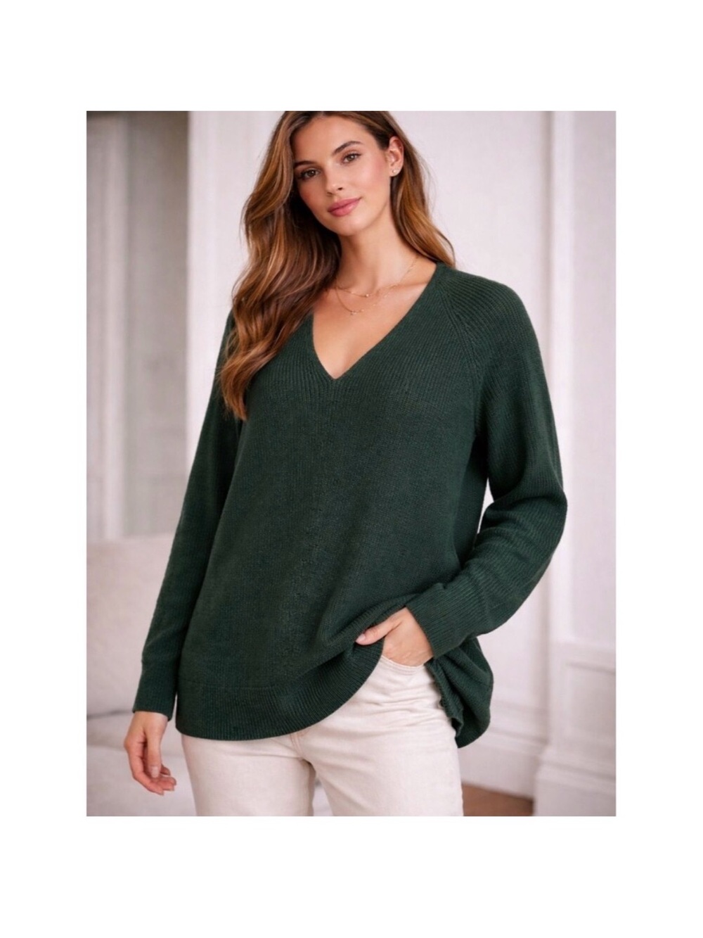 Athleta Hanover Merino Wool Blend Women's V-Neck Sweater